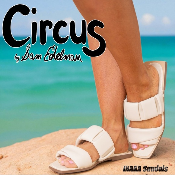CIRCUS BY SAM EDELMAN Inara Flat, Square-Toe, Dual Strap Ivory Sandals NWT/9M - Picture 1 of 15